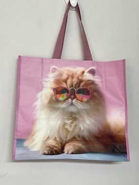 🌞 Maav Bag white fluffy kitty Cat pink Tote Bag Almost Famous Sunglasses Graphic